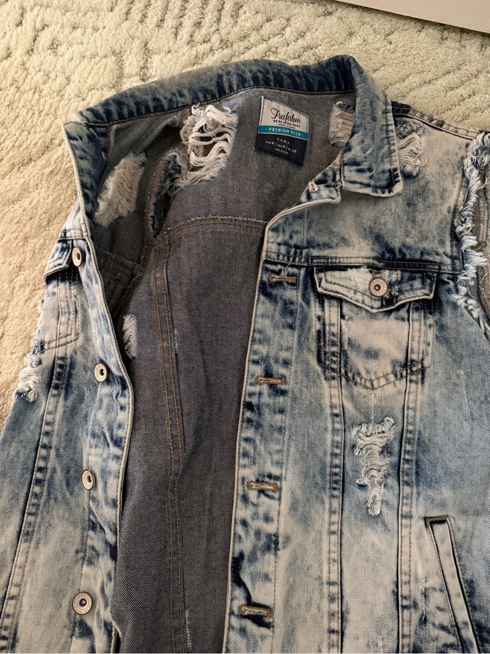 Zara Trafalgar premium blue distressed denim vest